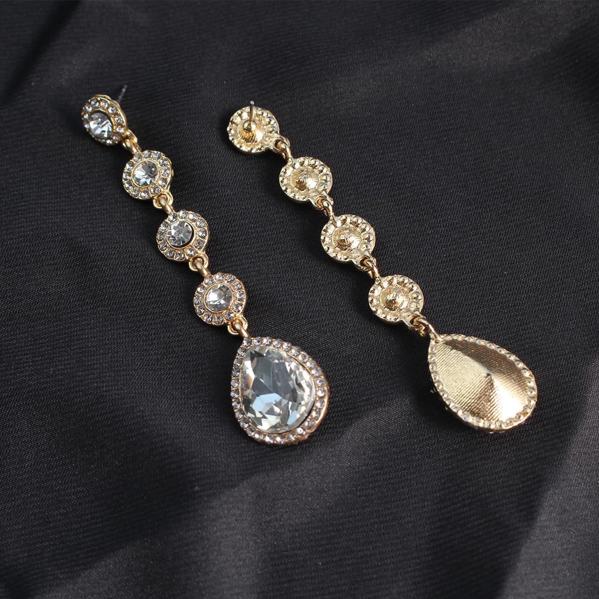 Rhinestone Statement Long Dangle Earrings for Women,Vintage Wedding Bridal Elegant Crystal Chandelier Teardrop Earrings Costume Jewelry for Prom Party - Image 5