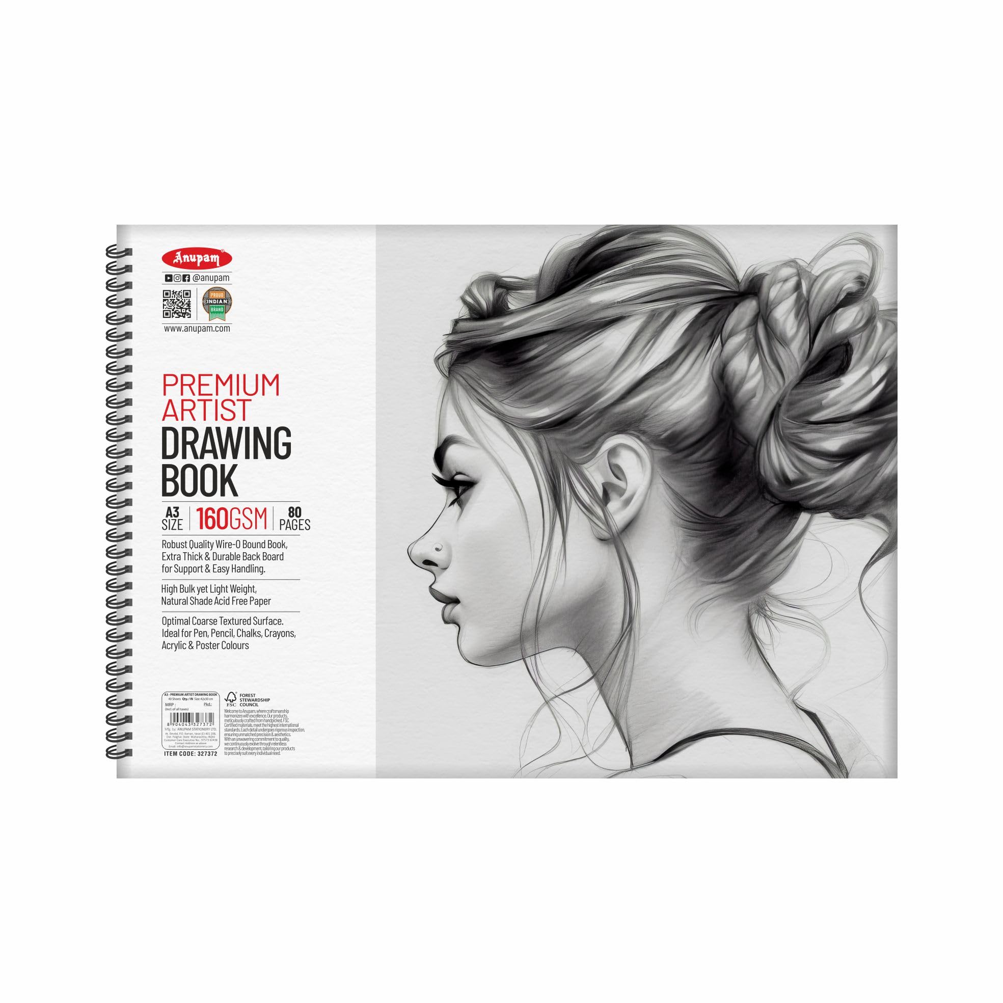 Anupam Premium Artist Drawing Book Acid-Free Natural Shade Paper Cartridge Paper 140gsm Wireo Book (A3, 40 Sheet) (B08L55KD9D) Amazon Price History, Amazon Price Tracker