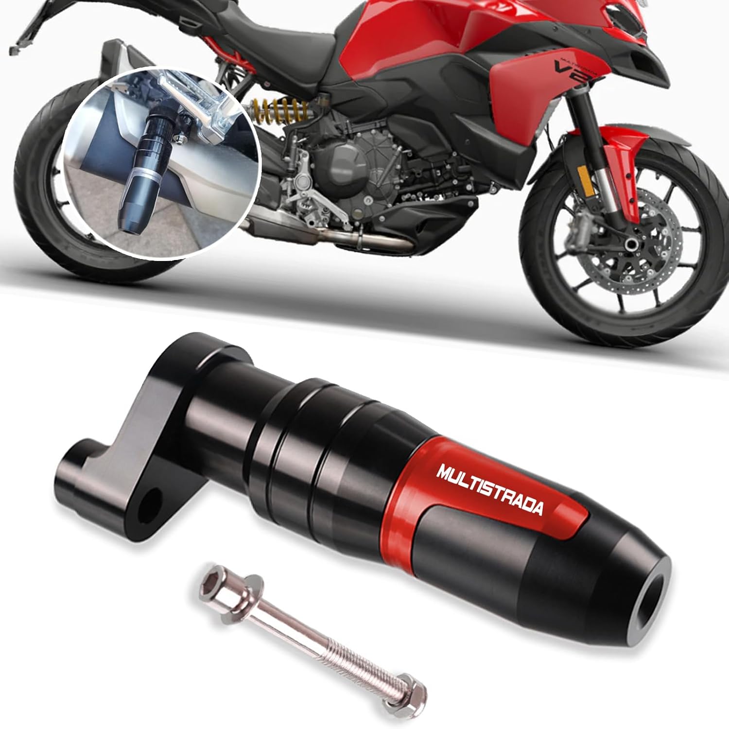for Multistrada V4 V4S V2 S Multistrada 950 1100 1200 S/GT 1260 S 2021-2026 Motorcycles CNC Muffler Protectors Exhaust Sliders Frames Bumpers Motorcycle Accessories (Red)