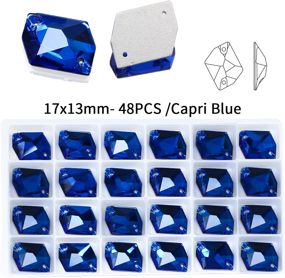 DONGZHOU Flatback Sew On Rhinestones，17 * 13mm Cosmic Shape Sewing Stone with Holes Crystal Clothing Accessories for Clothes,Shoes,Garments,DIY Crafts,Capri Blue