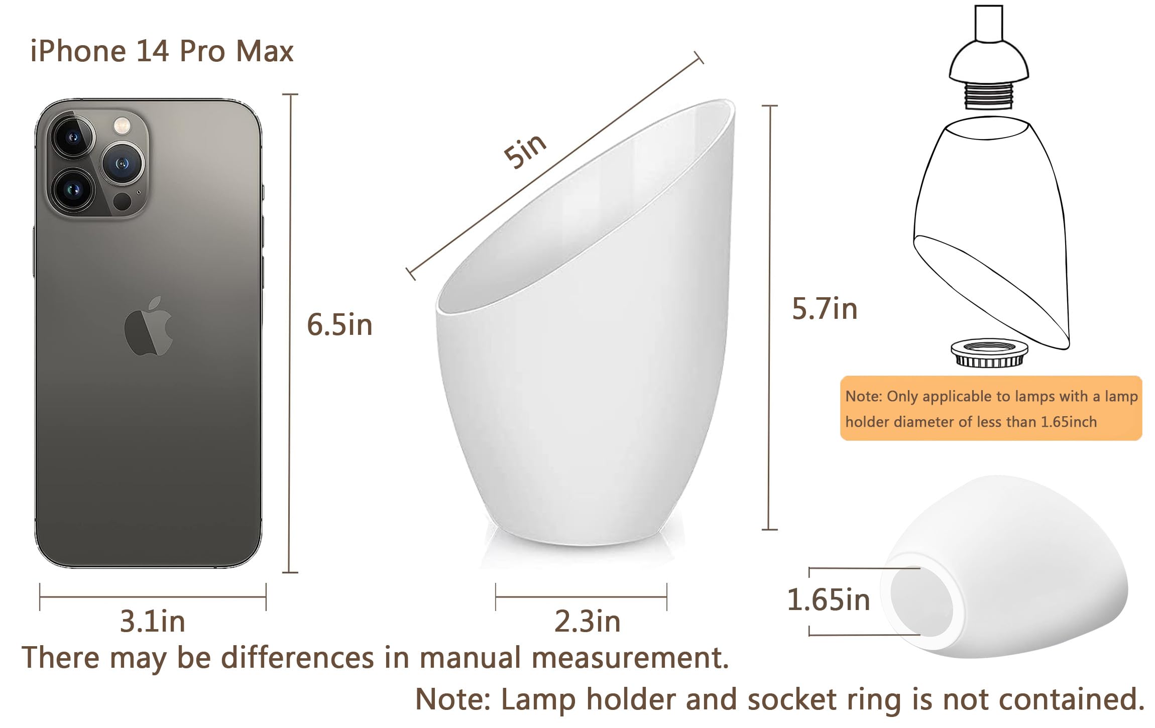 Paquete de 2 pantallas de plástico, 5.7 pulgadas de alto, 4.1 pulgadas de diámetro, ajuste de 1.65 pulgadas, pantalla de plástico de repuesto para lámpara de pie LED [blanca] 2