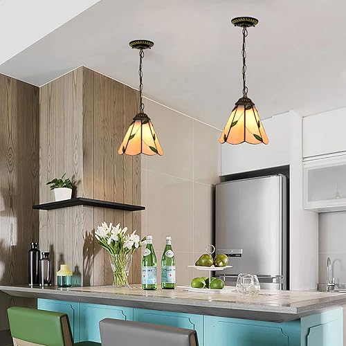 Miniatura 2 de Lámpara colgante de techo estilo Tiffany de 6 pulgadas, estilo pastoral, vitral, lámpara colgante para restaurante, pasillo, cocina, bar,