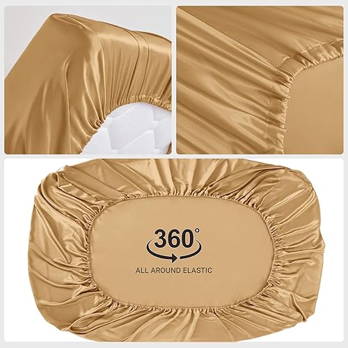 Miniatura 6 de THXSILK Juego de sábanas de seda de 4 piezas, juego de sábanas de tamaño matrimonial, 22 sábanas de seda Momme 7A+, sábanas suaves y transpirables