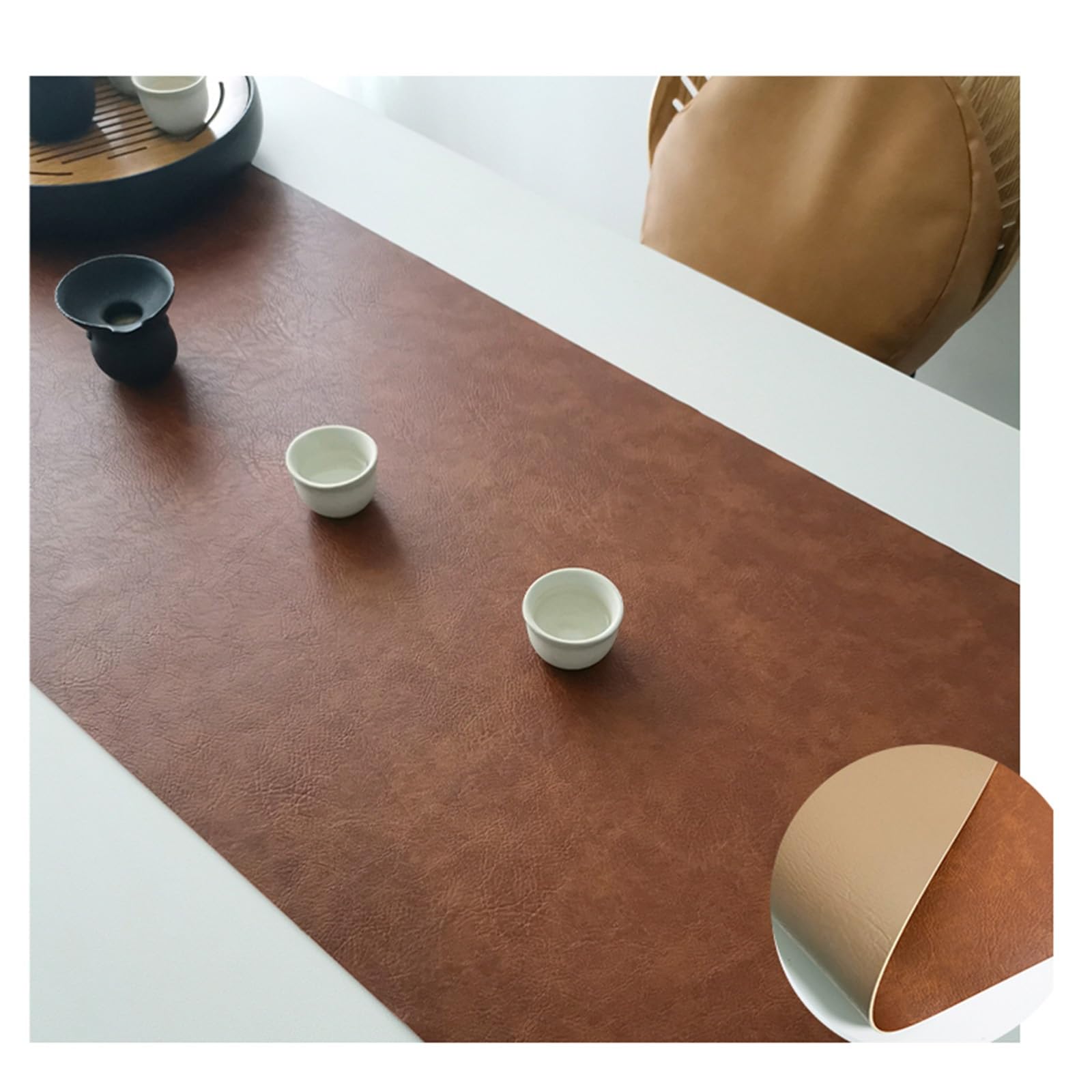 Leather Tea Table Waterproof Mat, Waterproof, Oil-proof And Heat-resistant Coffee Mat, Zen Insulation Mat For Dining Table, Tea Table Waterproof Pad(Brown,40 * 80cm)