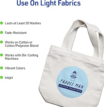 Printable Heat Transfer Paper for Avery Lightweight Fabrics, 8.5 x 11, Inkjet Printer, 12 Iron Transfers (3275)