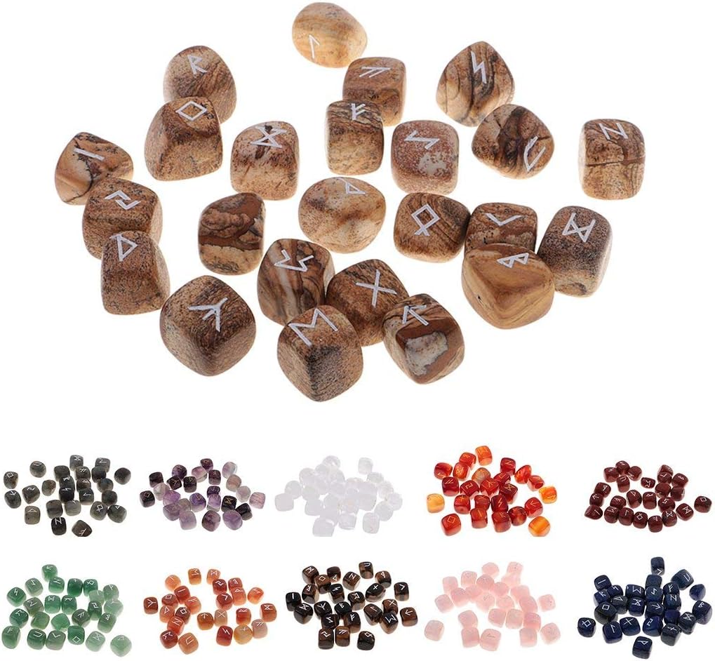 Fortune Telling/Set of 25 Runes Futhark Rock Crystal Oracle Rune Stones Set Esoteric Crystal Rune Stones # 1