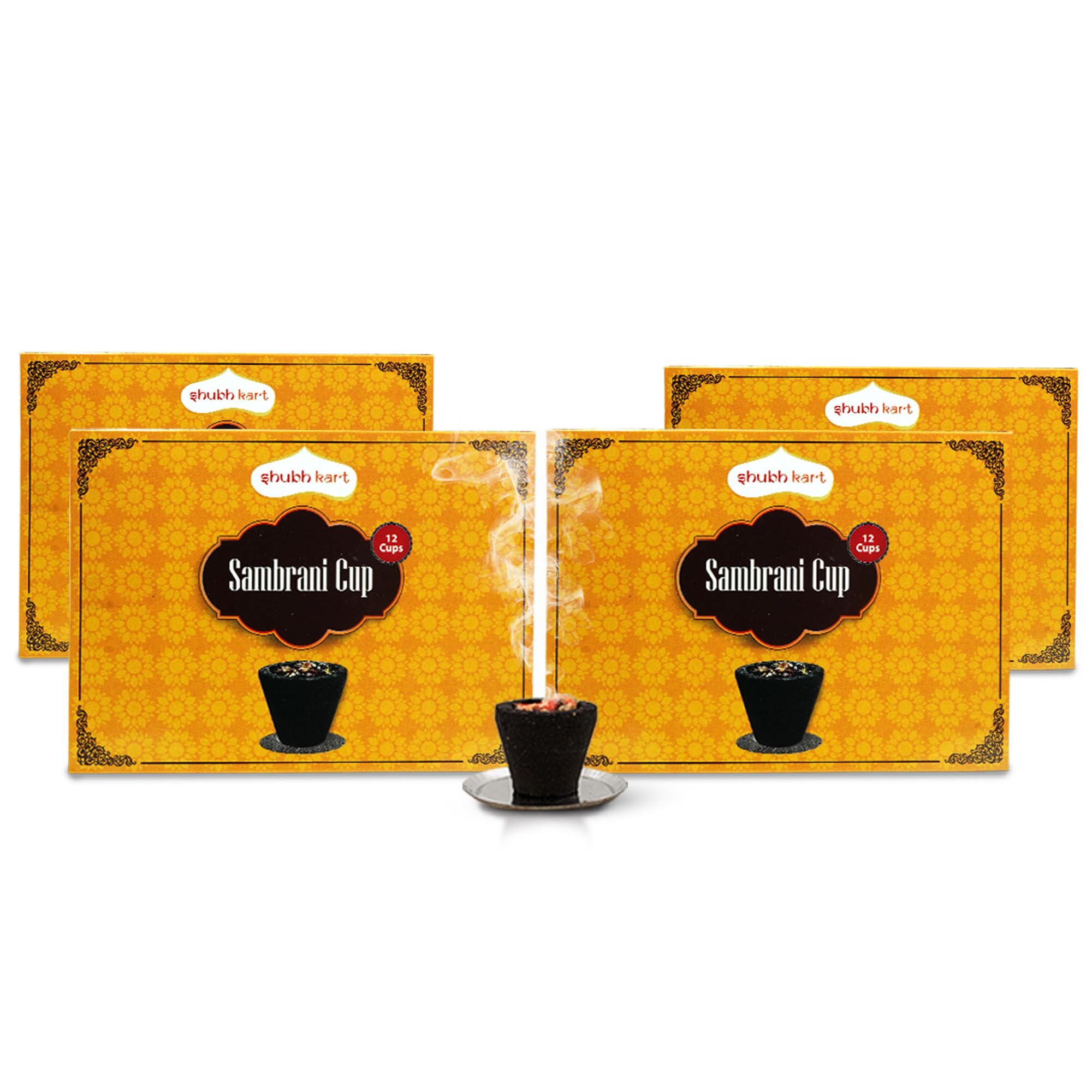 Shubhkart Nirmal Sambrani Cup Dhoop Black | 12 Cups in Per Pack | Incense for Pooja | Dhoop for Puja, Meditation, Havan & Religious Rituals | Charcoal Free Easy to Burn Havan Cups (Pack of 4)