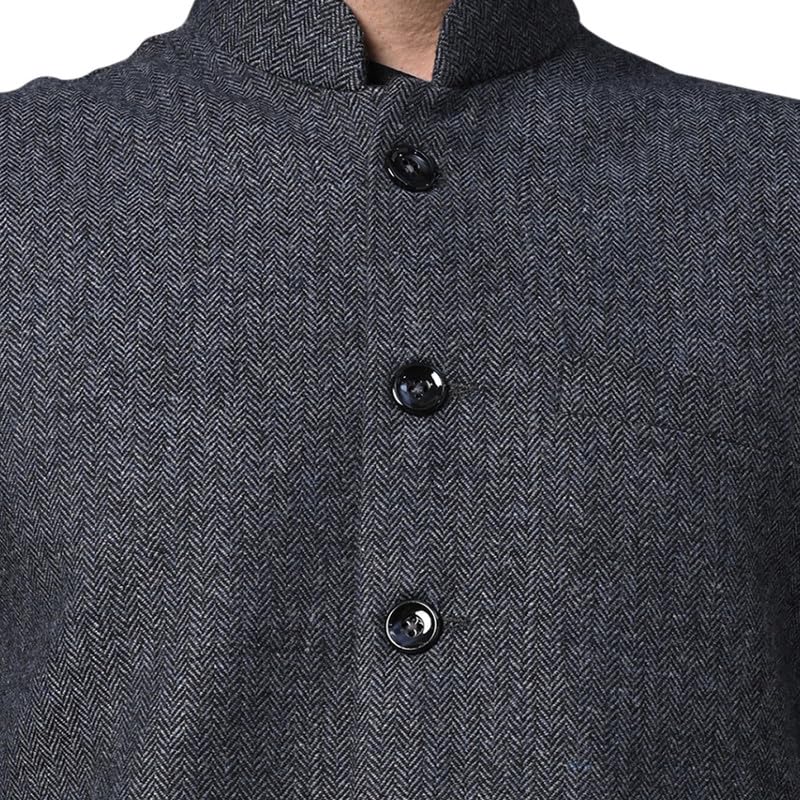 Image of Vastraa Fusion Men's Grey & Red Chequered Woolen Blended Festive Nehru Jacket /Waistcoat (VASTRAAVS4405D-38)