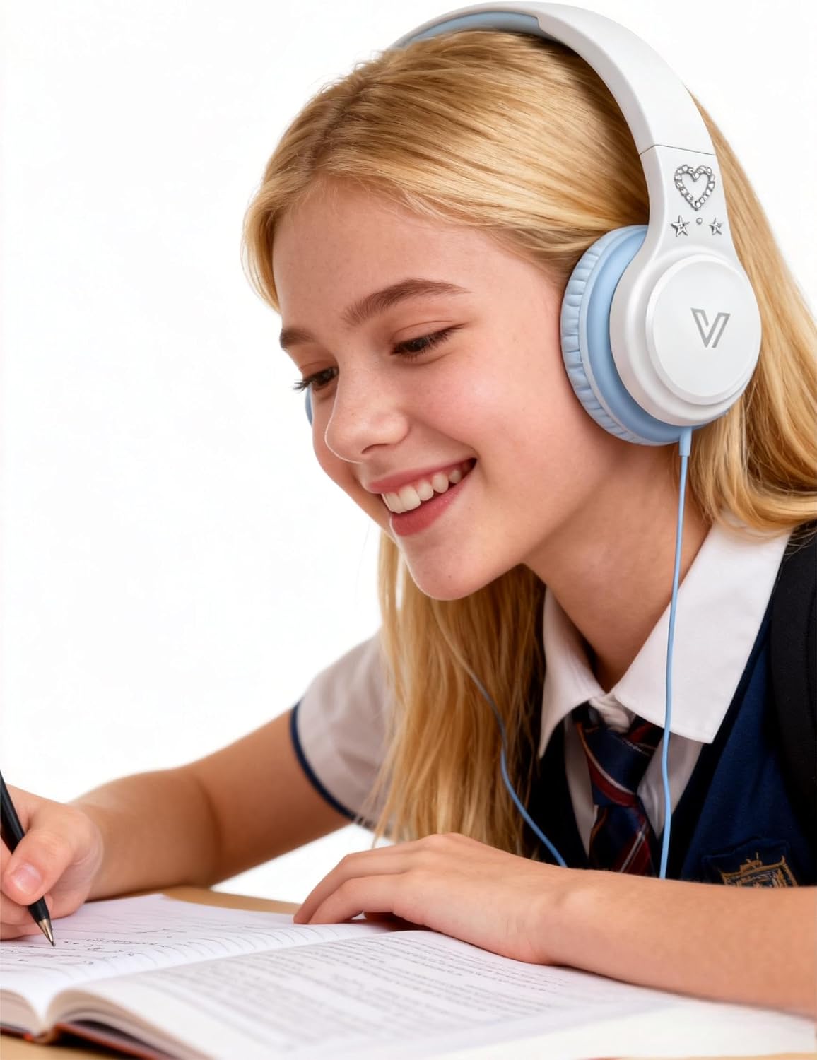 GE01 On-Ear Headphones w/Mic, Portable Lightweight Folding Stereo Bass Headphones for Smartphone, Tablet, Computer - Kids School (Blue)
