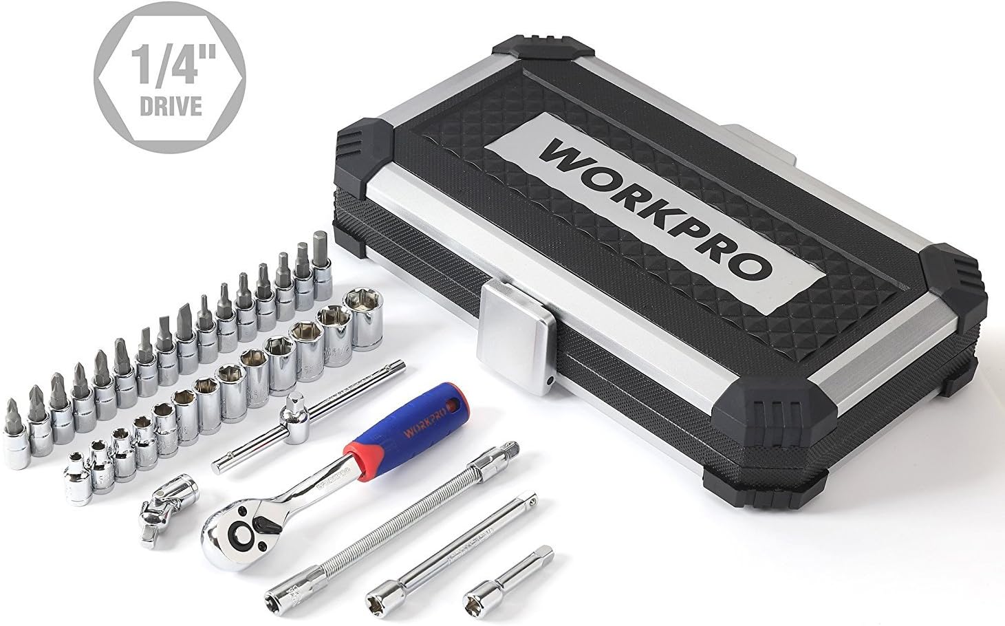 WORKPRO 35-piece Bits Socket Set Phillips Hex Torx 1/4-inch Ratchet with Anti-shock Case