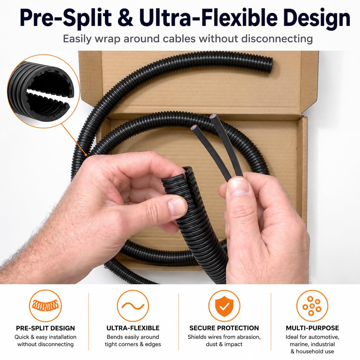 Conducto corrugado flexible - Tubo de protección de alambre para coche, furgoneta, casa (50 metros, diámetro interior de 16 mm)
