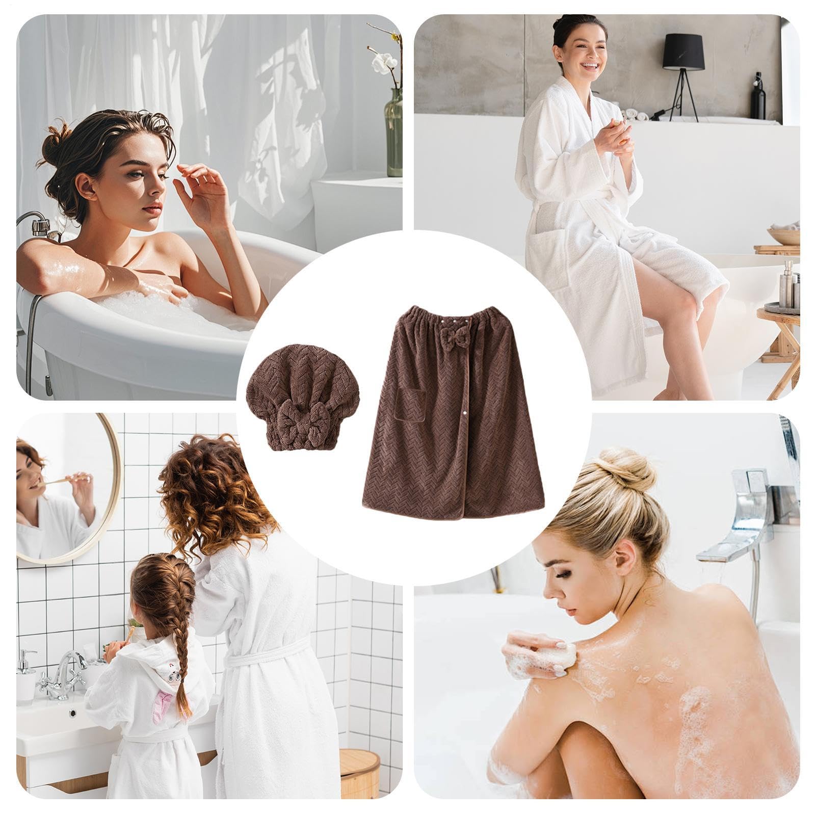 Accappatoio Avvolgente da Bagno Con Doppia Fibbia Regolabile E Tessuto | Asciugamano Per Capelli E Avvolgibile Per Il Corpo Per Mamma e Moglie per Viaggio Piscina Casa e Spa