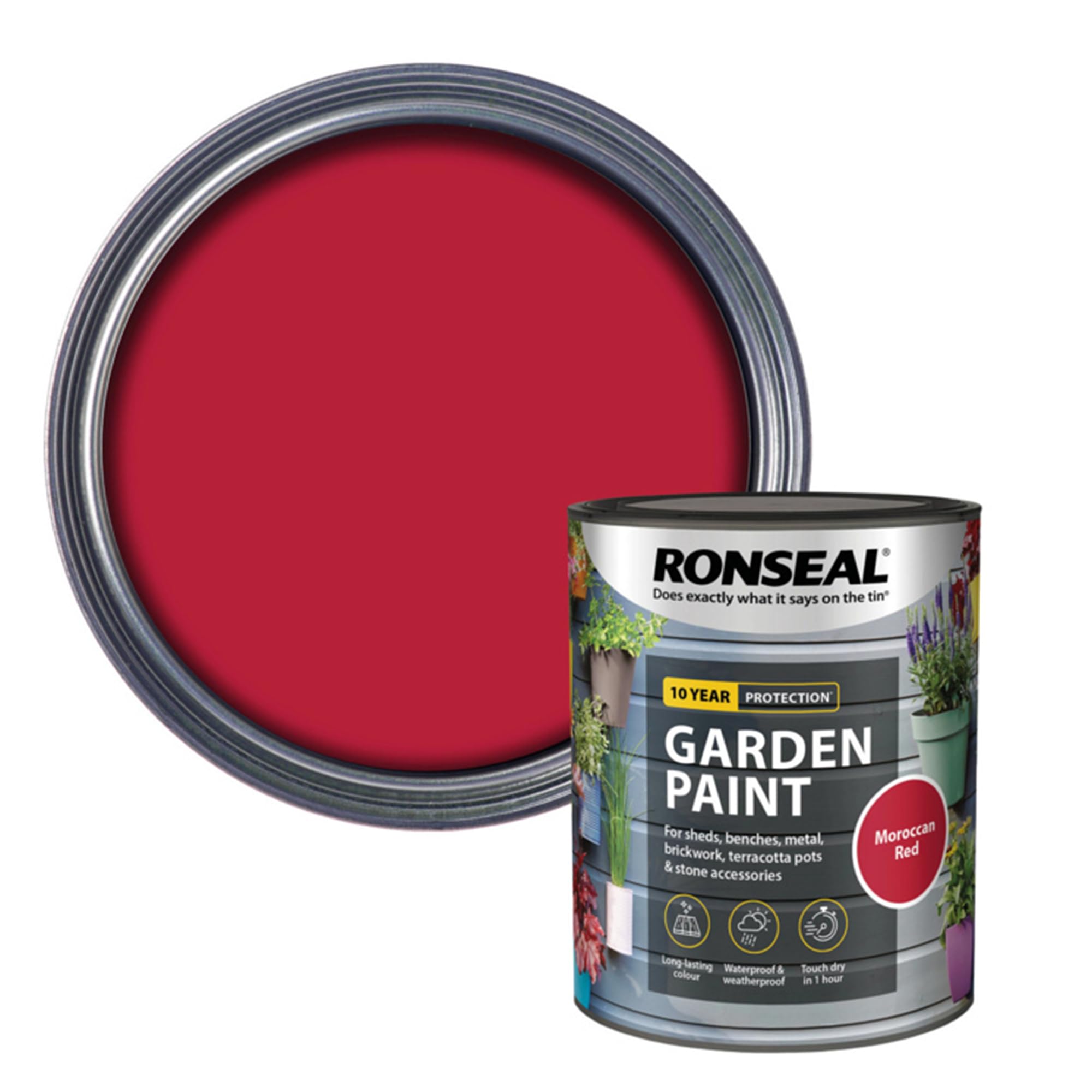 AOC24 Garden Fence Paint 750ml – Multi-Surface Exterior Paint for Wood, Brick, Metal, Stone & Terracotta – Waterproof, Resists Fading, Matt Finish for Sheds, Fences, Garden Furniture Moroccan Red