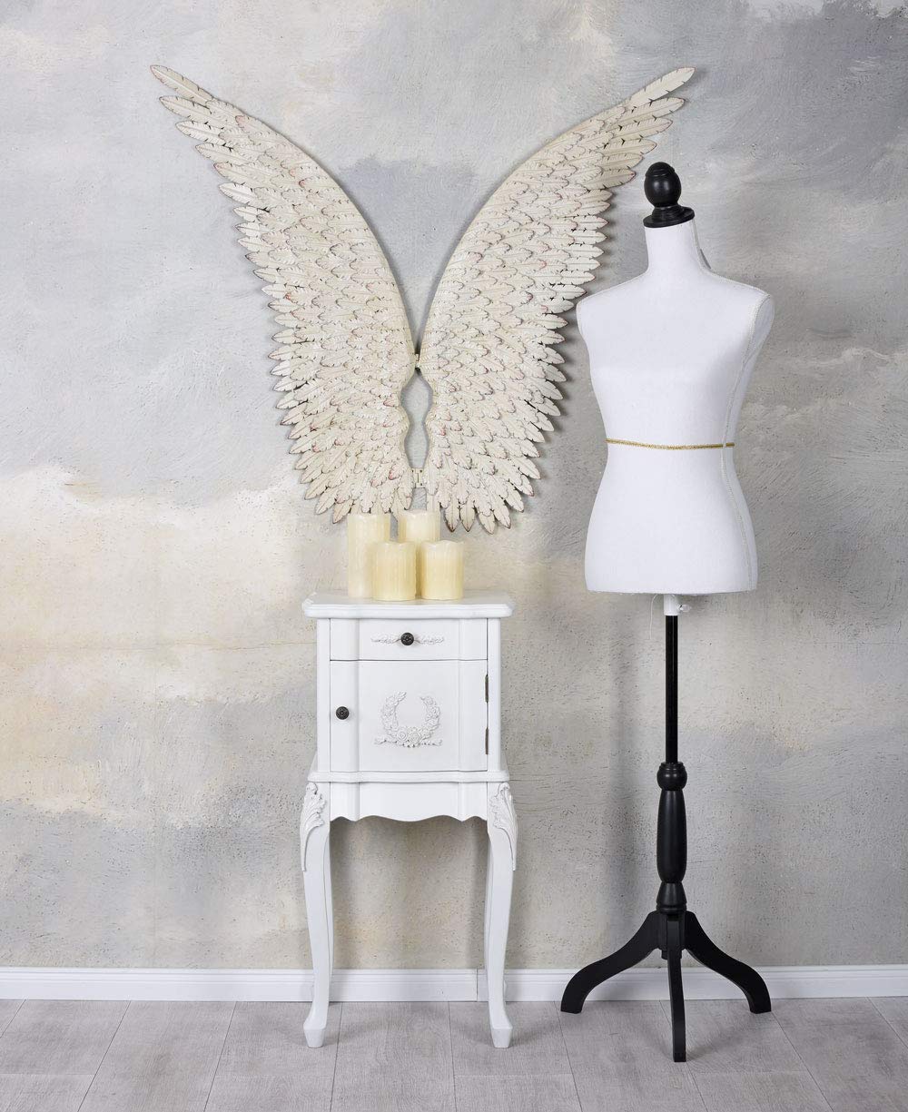PALAZZO INT WEISS Engelsflügel Wanddeko Villa Cupidon – 2 XXL Eisen Flügel je 100 cm hoch | Wandhänger klappbar | Wandskulptur im nostalgischen Stil | Breite 102 cm | Eyecatcher für Wohnzimmer & Flur