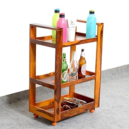 Devsignature Sheesham Wood Serving Trolley/Bar Service Trolley (Teak Finish)
