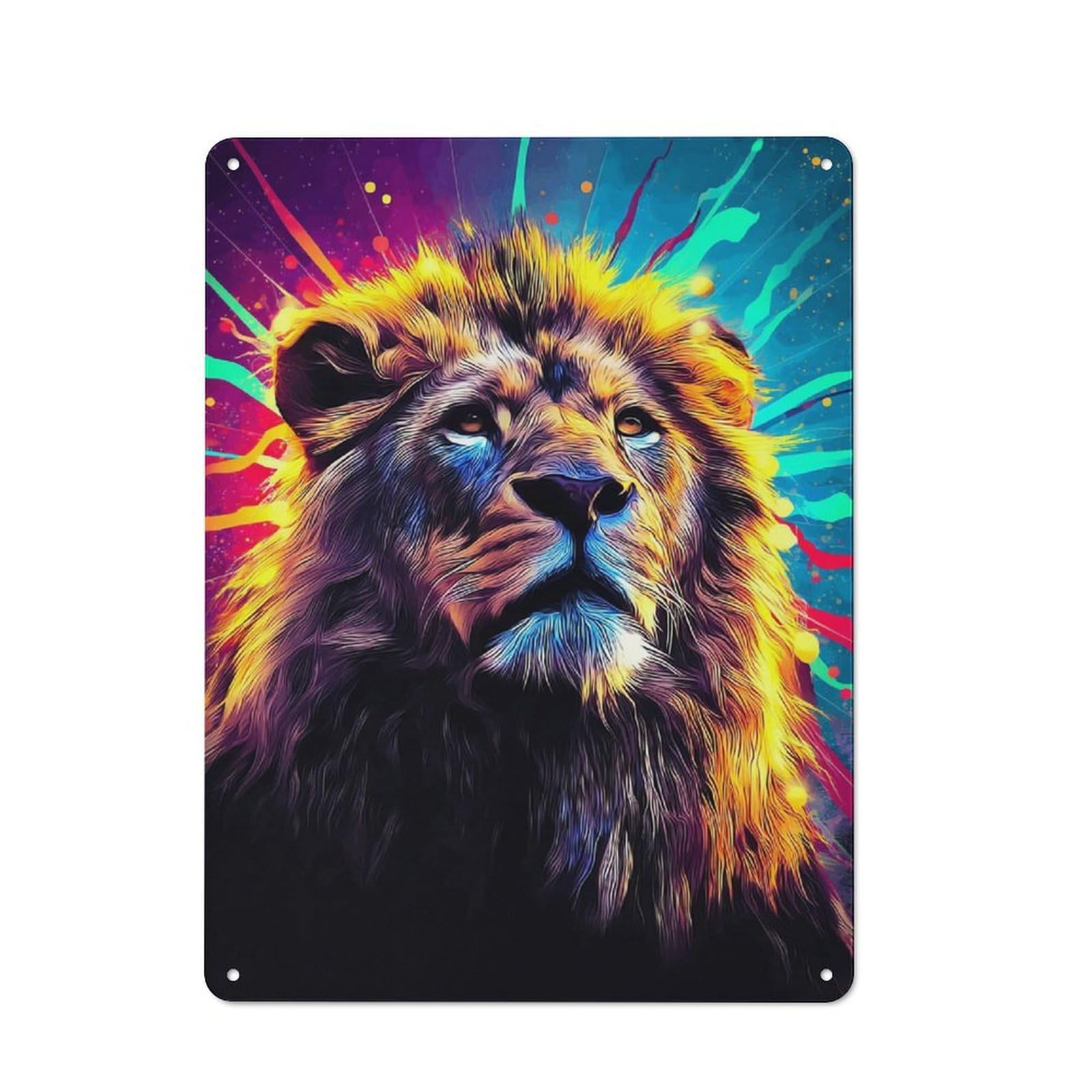 Junmoney Colorful Lion Portrait Artwork -3 Decorative Metal Sign 40X30cm, Creative Studio Wall Plaque For Hobby Room, Office, Lounge Or Living Room