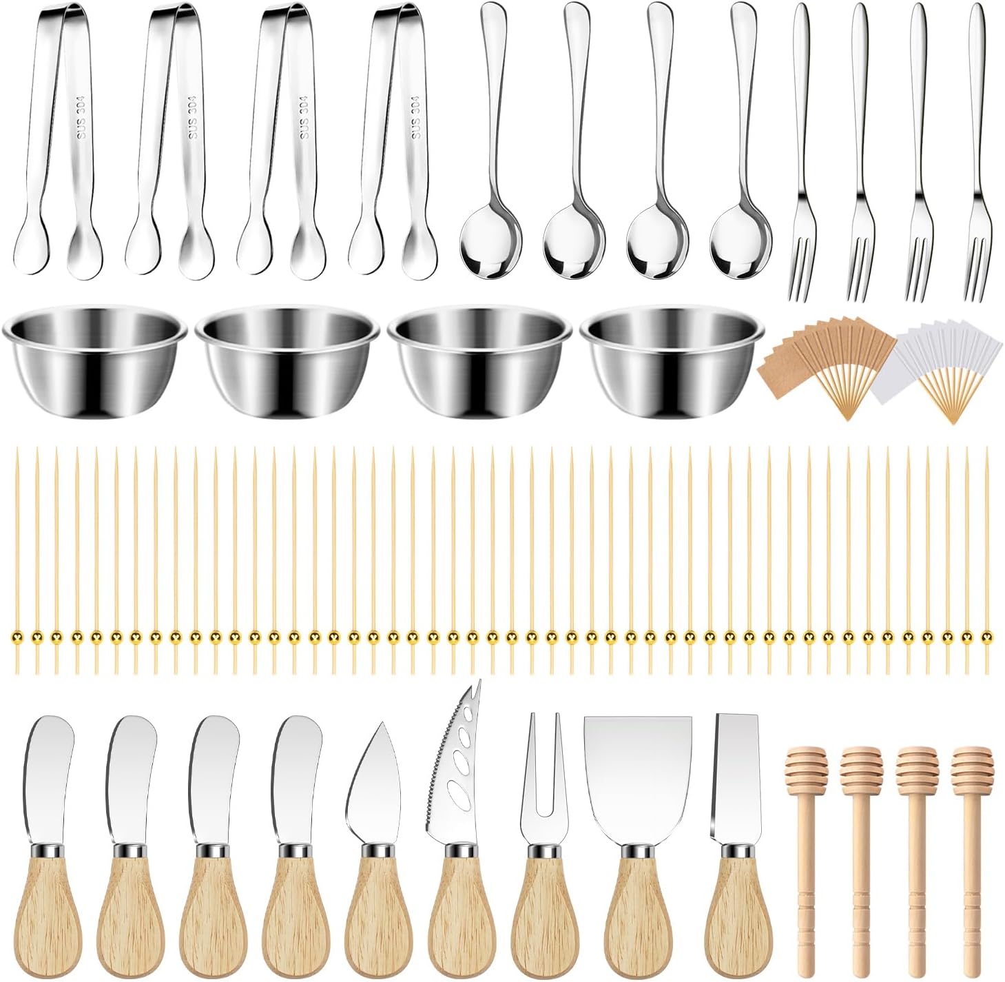 169 Pcs Charcuterie Boards Accessories Gold Charcuterie Utensils Cheese Butter Spreader Knife Set Small Serving Tongs Forks and Spoons Dipping Bowls Honey Dipper Toothpick Flags Cocktail Picks