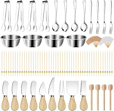 169 Pcs Charcuterie Boards Accessories Charcuterie Utensils Cheese Butter Spreader Knife Set Small Serving Tongs Forks and Spoons Dipping Bowls Honey Dipper Toothpick Flags Cocktail Picks