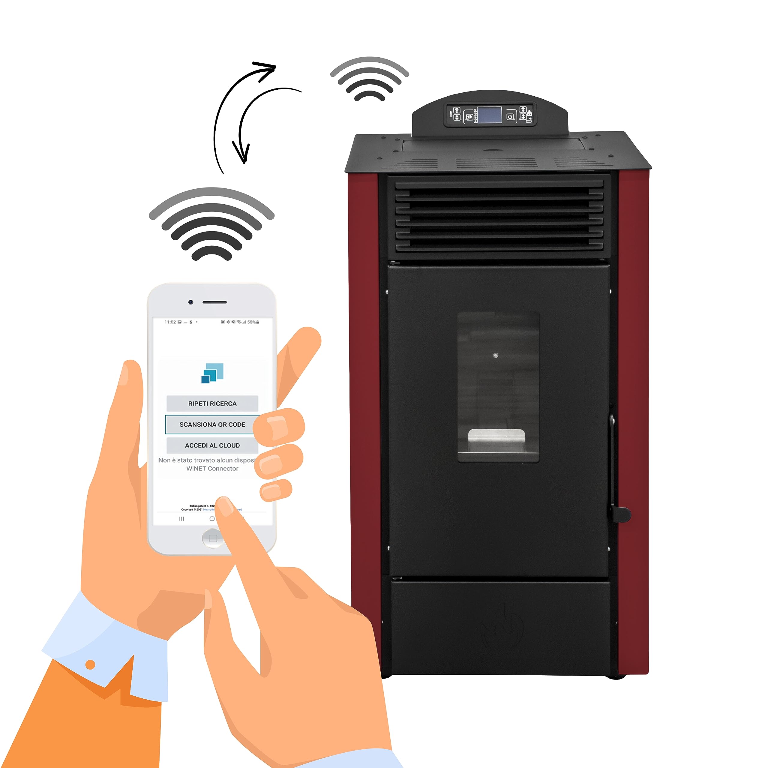 STUFE A PELLET ITALIA California 8 KW WiFi | Pelletöfen Effizienz 91% Heizt 70m² Autonomie 20 Std. Programmierbar WiFi-Steuerung 5 Geschwindigkeiten und Kräfte Kompaktes Design 24 M Garantie Rot