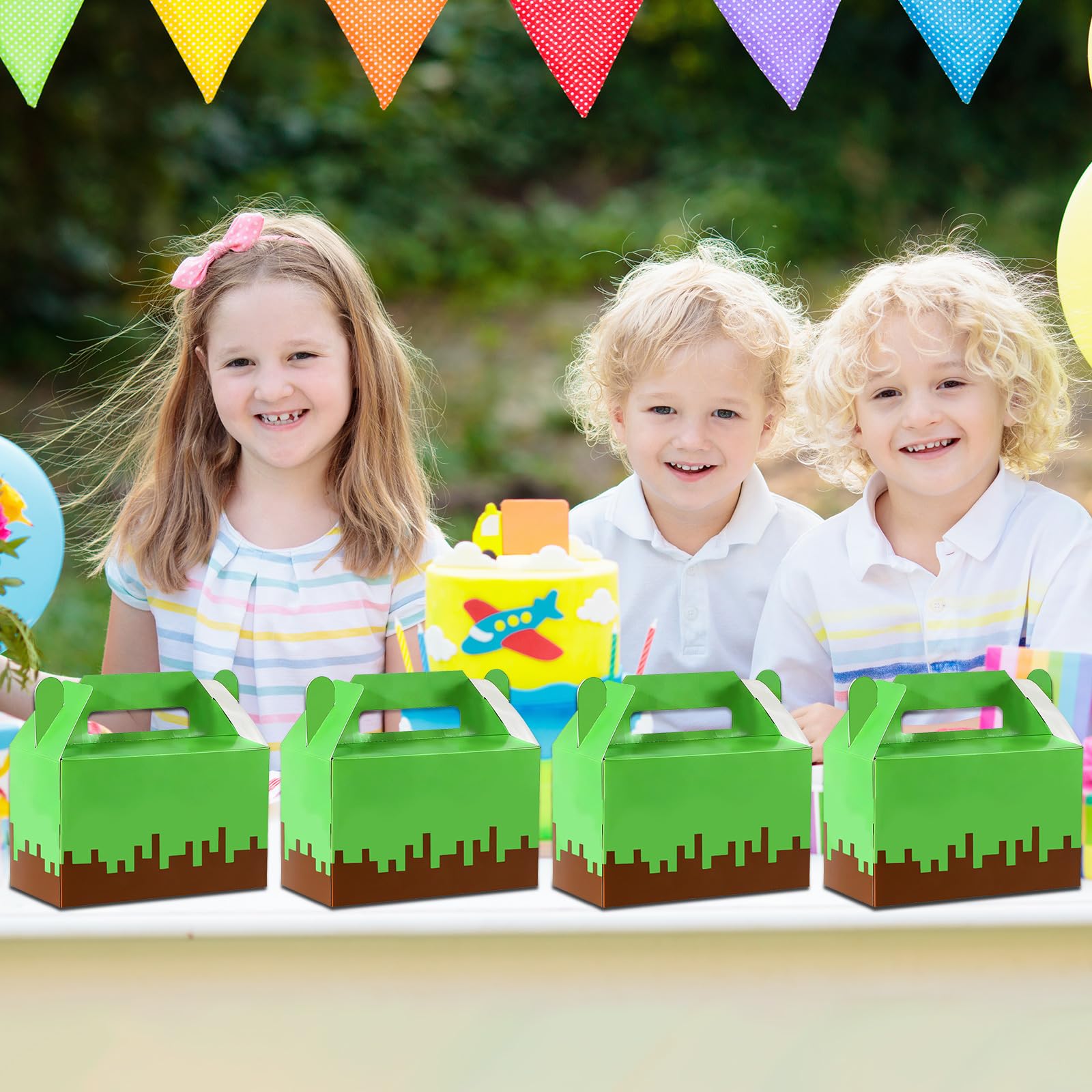 12Pcs Pixel Party Favors Gift Boxes Pixel Paper Treat Boxes Bulk Mining Themed Green Brown Video Game Birthday Goodie Candy Box for Kids Gamer Birthday Supplies Pixelated Party Baby Shower Decoration