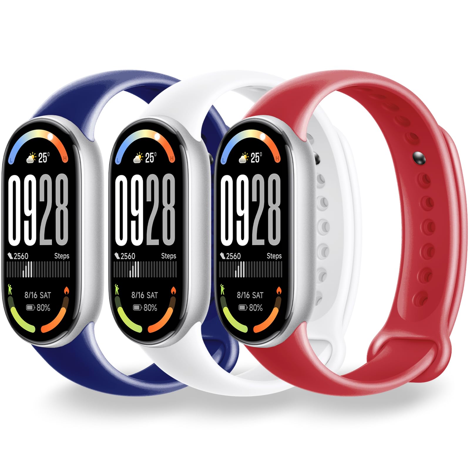 Monuary 3-10 Stück Ersatzarmbänder Kompatibel mit Xiaomi Smart Band 10/9/8, Farbenfrohe Sportliche Armbänder, mit Metallgelenk, Weich und Atmungsaktiv, Schnellverschluss