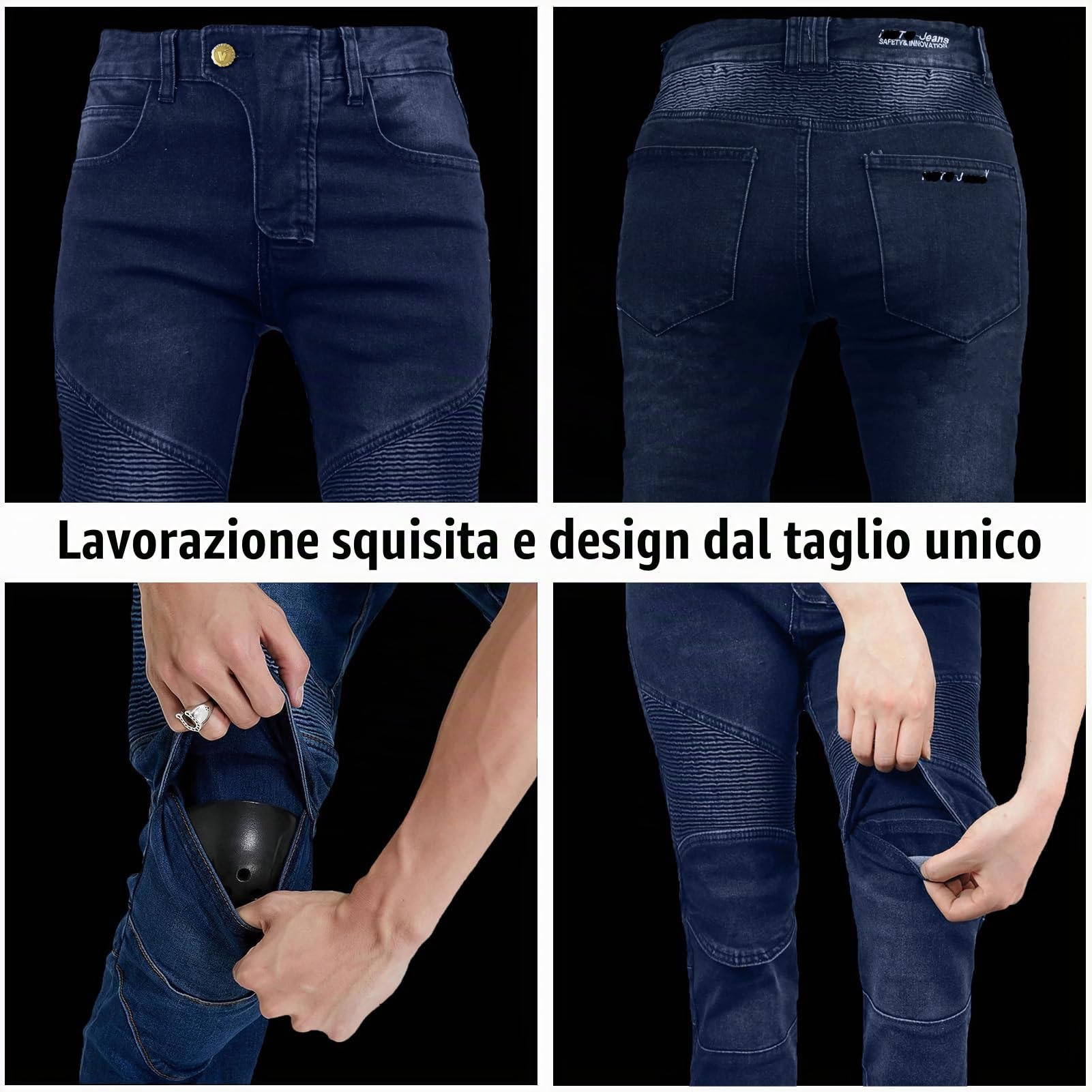 Jeans da Moto da Donna Pantaloni da Motociclista in Denim Impermeabili Protezione Impermeabile Pantaloni da Moto da Ciclismo Jeans da Motociclista Elasticizzati con 4 Protezioni