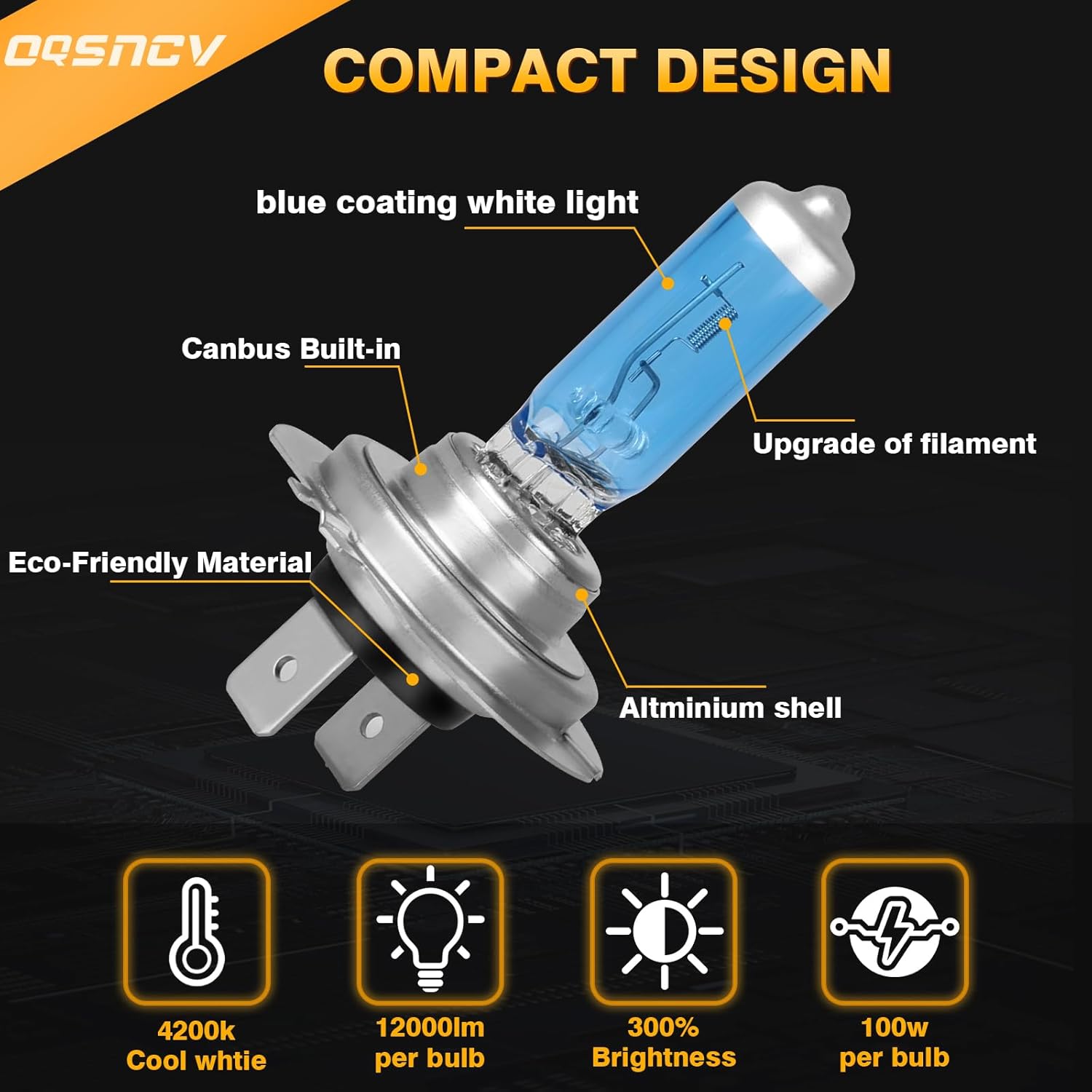 OQSNCV Fit For Chevy Malibu Limited LT LTZ 2016 Halogen Headlight Bulbs, H7 High Beam+ H11 Low Beam Light Headlamp Replacement Bulbs Kit 100W 4200K, Pack of 4