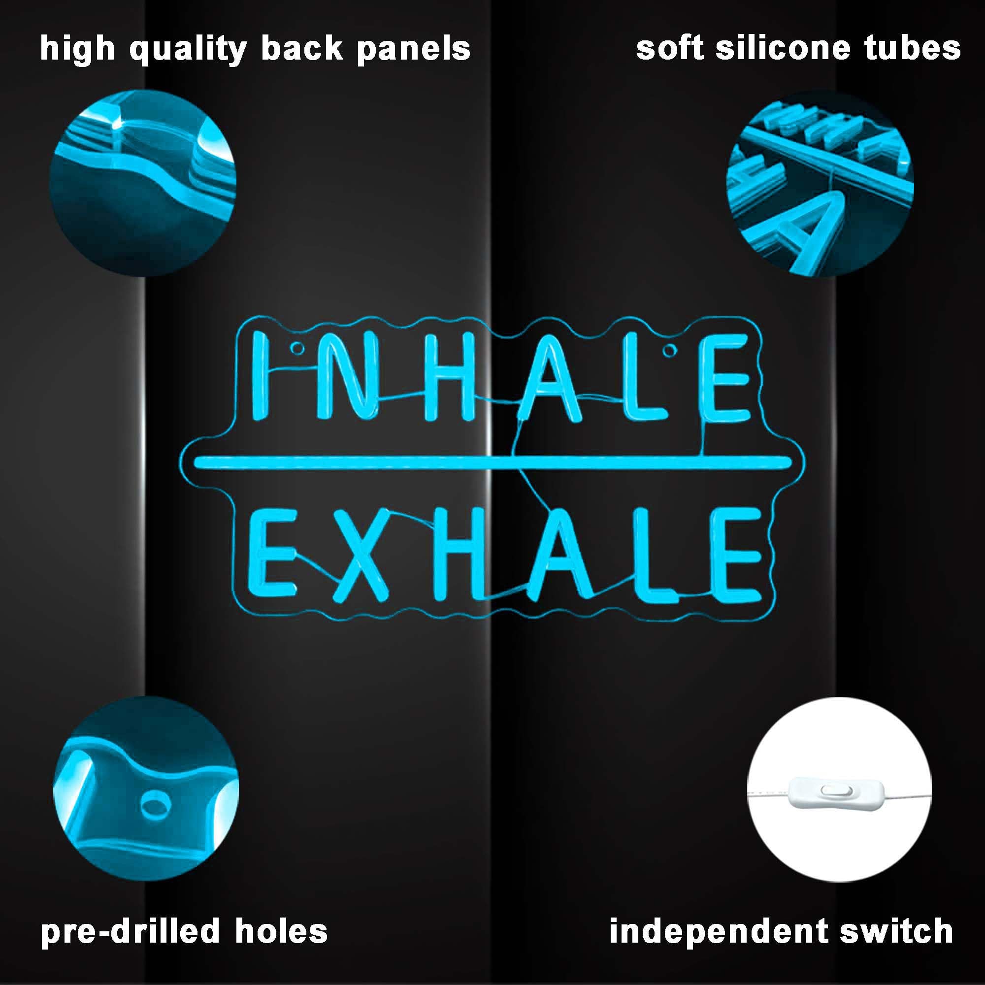 Neonschild „Inhale Exhale“ – Eisblaues Dimmbares LED-Licht Für Yoga, Pilates & Deko (42,5x14 Cm)