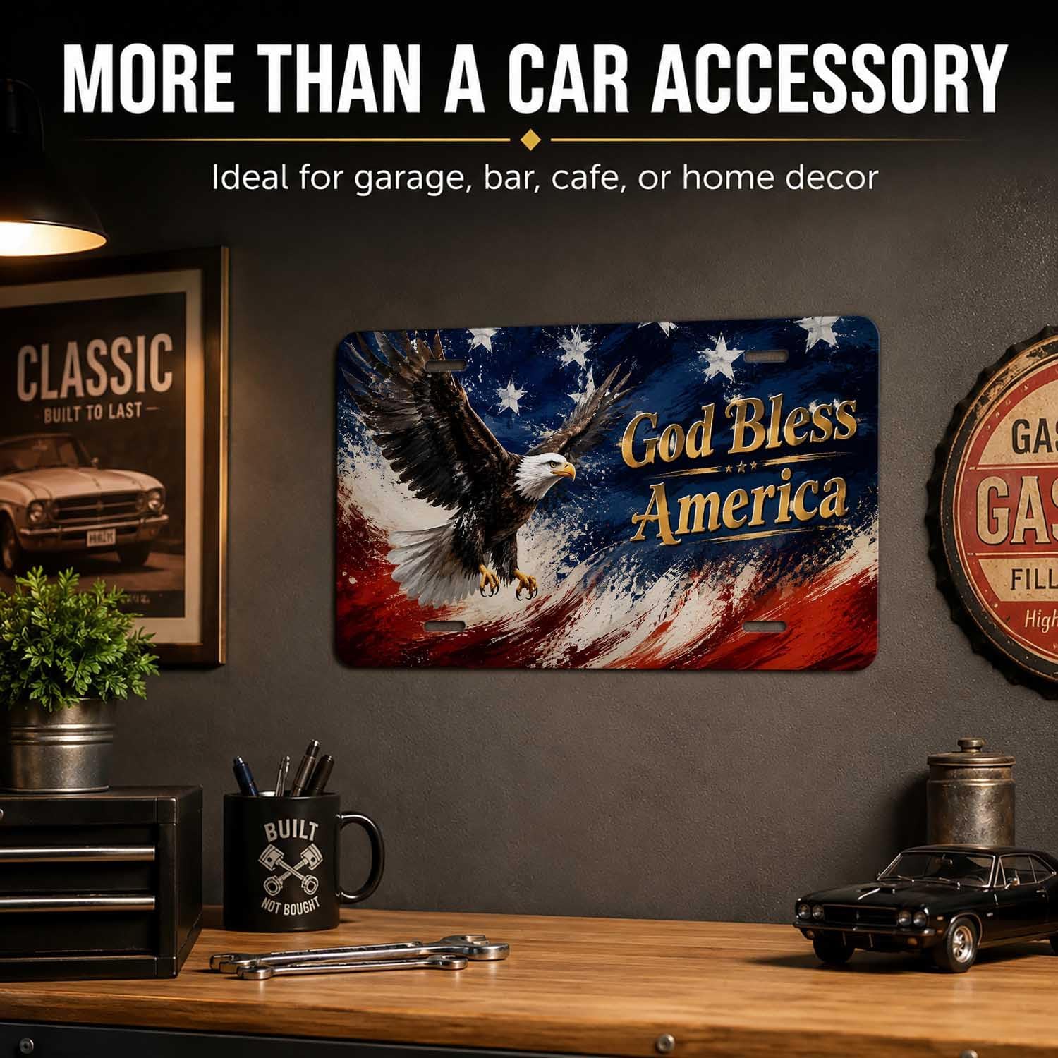 Front License Plate Cover American Flag Eagle Novelty Vanity Plate Car Tag image 3