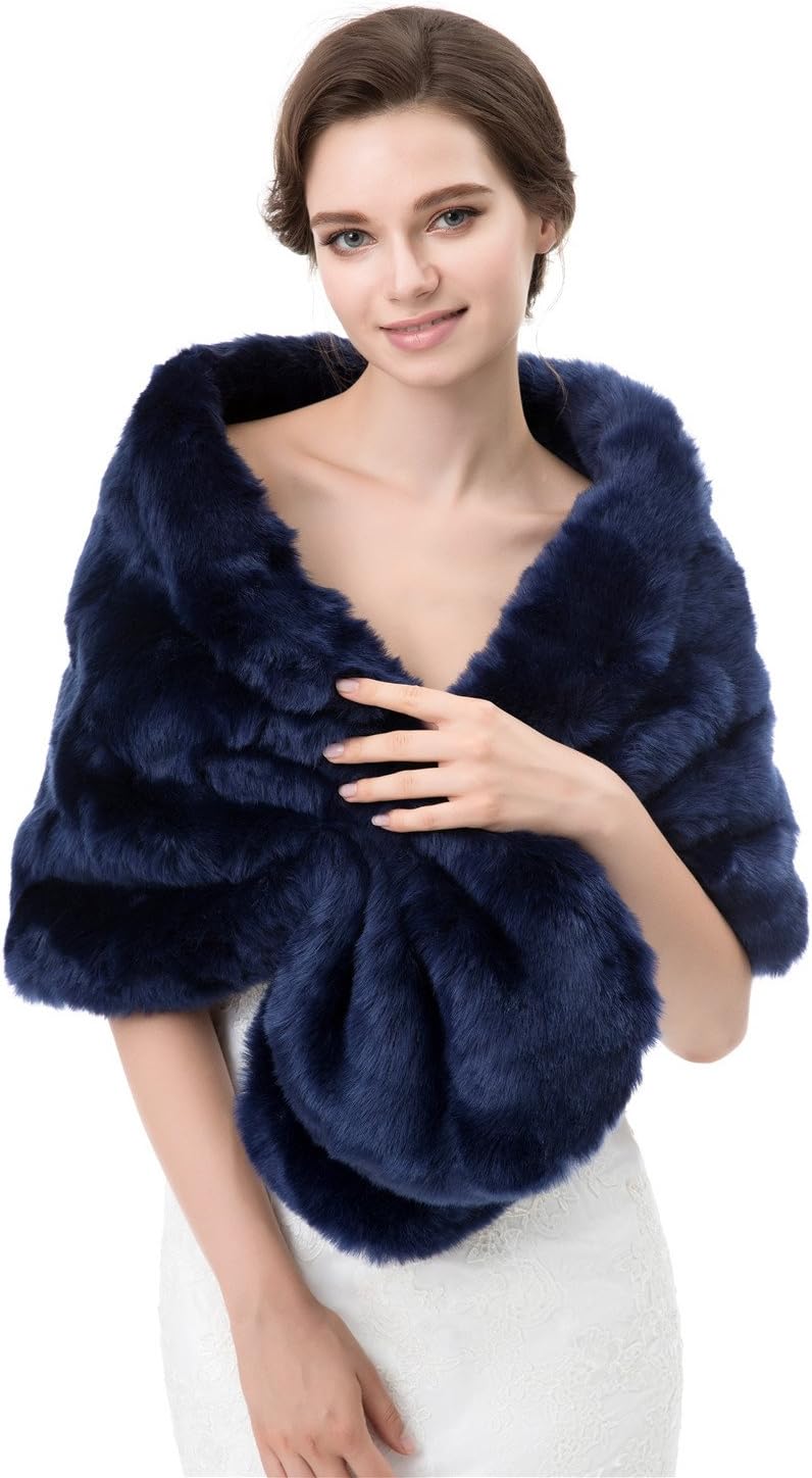 Women's Winter Warm Faux Fur Shawl Coat Jacket Parka Outerwear Tops Stole Wraps Cape for Evening Dresses - Image 2