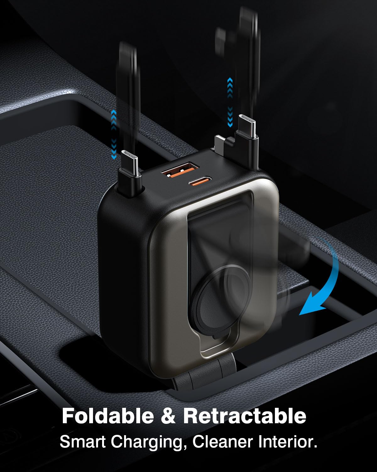 Cargador de coche retráctil 6 en 1, 100 W USB C + USB A de carga rápida para iPhone 17/16/15/14/13/12/11, iWatch, Android, accesorios esenciales de viaje, regalo para hombres y mujeres