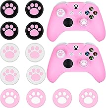 14 Pcs Controller Skins Anti-Slip Accessories Set Silicone Cover Protector Case Compatible with Xbox One/S/X Controller Wireless/Wired Gamepad Joystick with 12 Cat Paw Thumb Grips (Pink)…