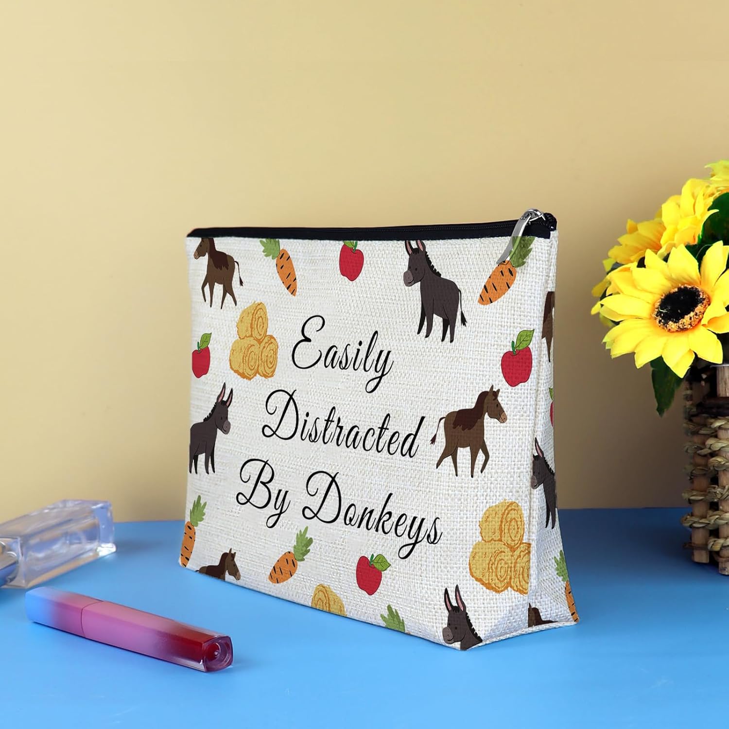 Donkeys Themed Cosmetic Bag Donkey Gift for Girls Women Funny Farmhouse Gift for Donkey Lover Owner Families Neighbors Friends Makeup Bags Animal Lover Gifts Travel Zipper Toiletry Bag - Image 6