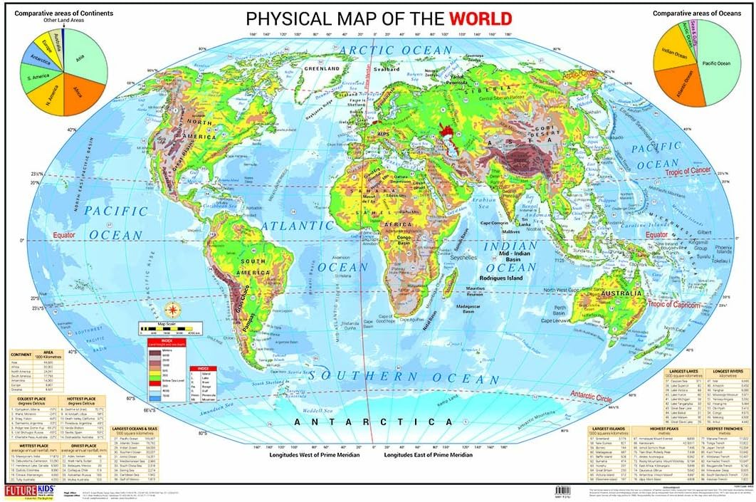 Physical Map of the World (50.8cm X 76.2cm) Paperback Bunko โ 1 January 2018