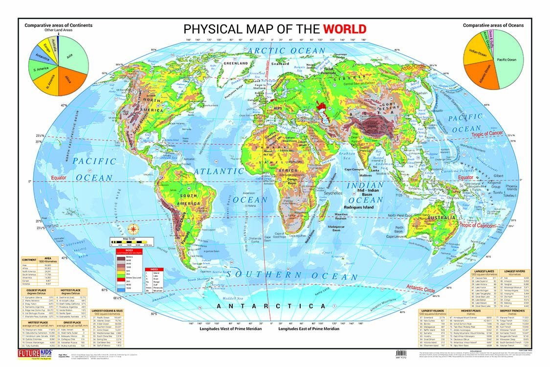 Physical Map of the World (50.8cm X 76.2cm) : Future Kids Publications ...