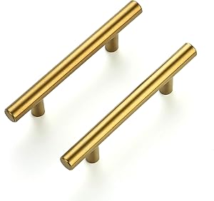 Ravinte Cabinet Handles,5" Length,3" Hole Center,Brushed Brass,3 Pack