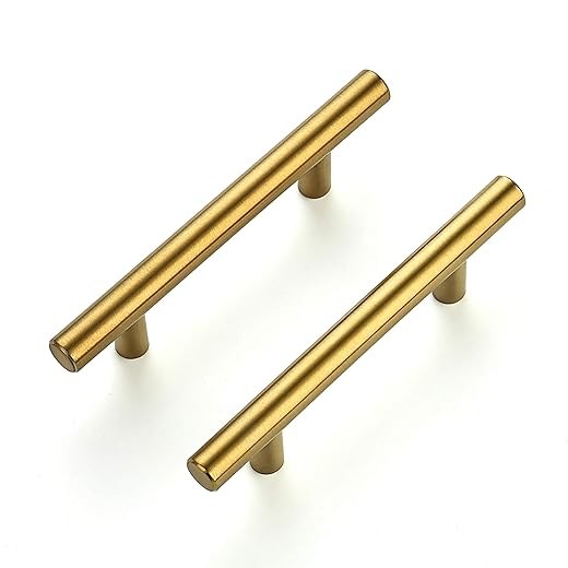 Ravinte 3 Pack 5 Inch Cabinet Pulls Brushed Brass Stainless Steel Kitchen Drawer Pulls Cabinet Handles 5”Length, 3” Hole Center