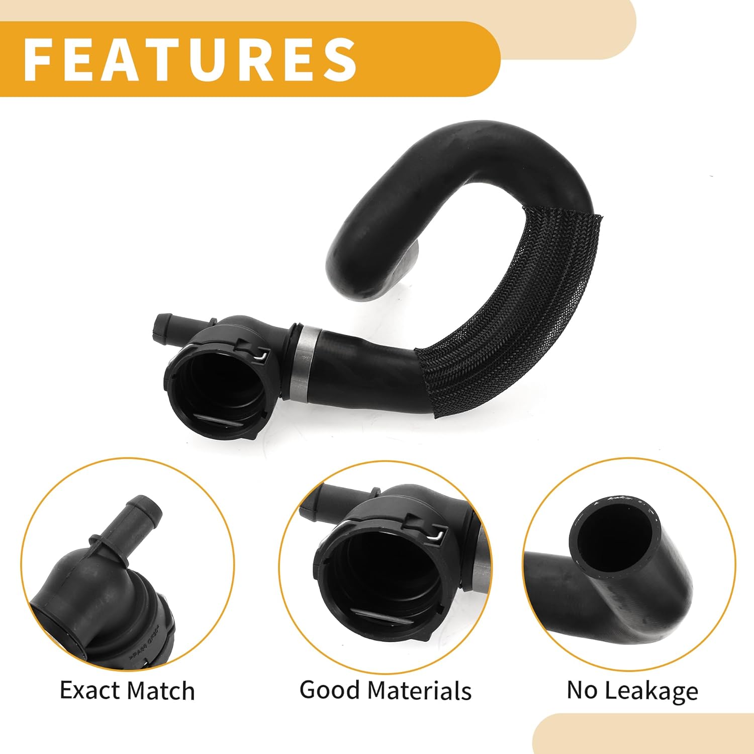 Radiator Hose No.CV618286YC Upper Radiator Cooling Fluid Hose for Ford Escape 2.0L 2013-2016 Rubber Black
