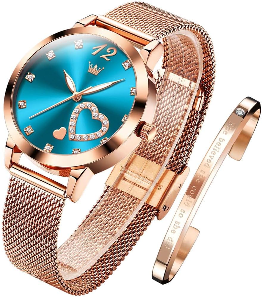 – Excefore Ladies Watch Japanese Quartz Rose Gold Stainless Steel Mesh Strap Diamond Luxury Dress Waterproof Femal Wrist Watch Bracelet Sets