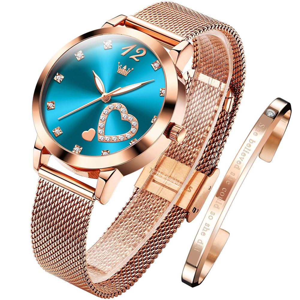 – Excefore Ladies Watch Japanese Quartz Rose Gold Stainless Steel Mesh Strap Diamond Luxury Dress Waterproof Femal Wrist Watch Bracelet Sets