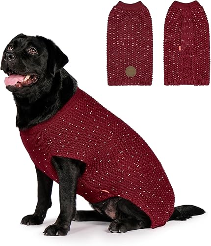 KYEESE Suéteres para perros con hilo reflectante para perros medianos, suéter cálido con agujero para la correa, para otoño e invierno, rojo oscuro,