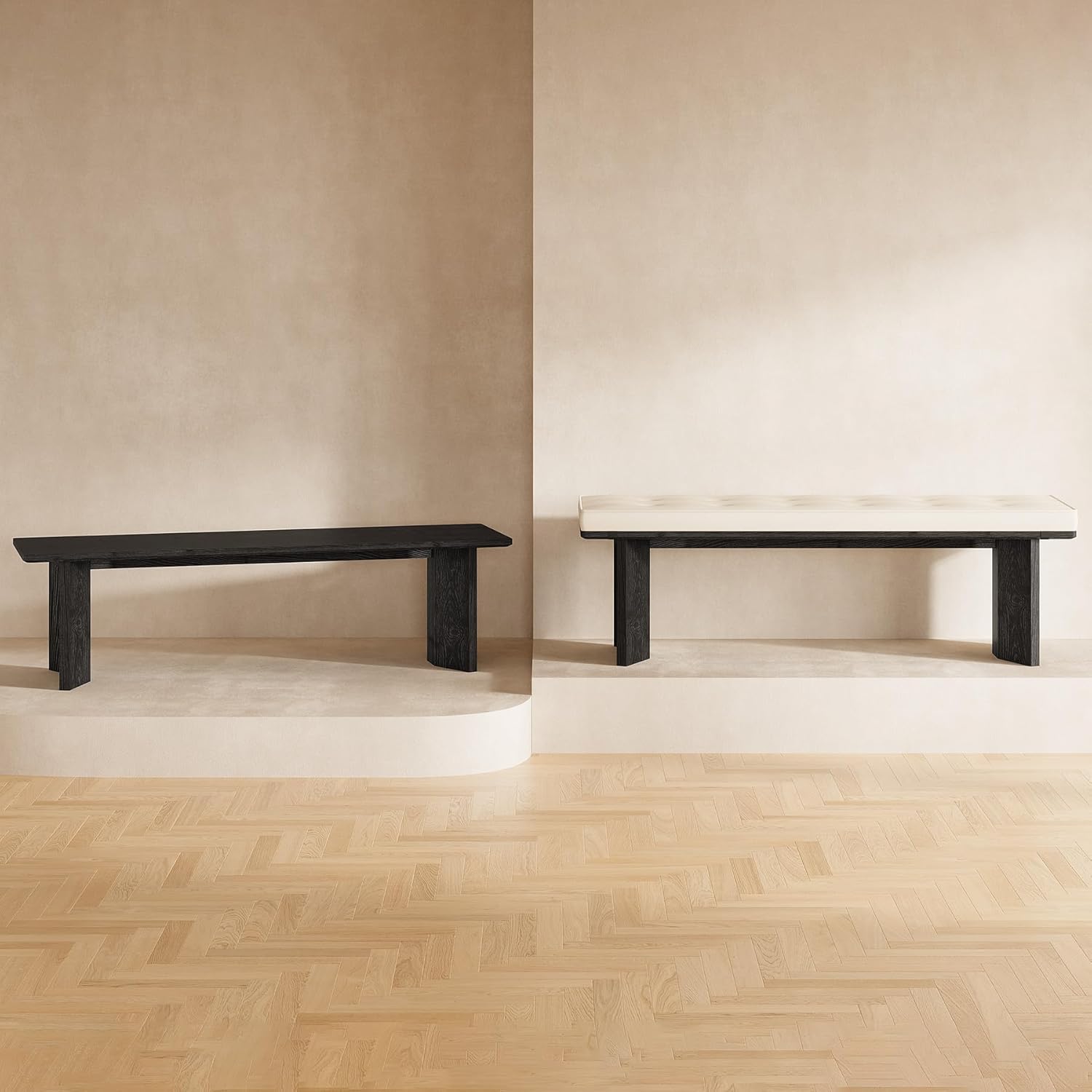 Solid Wood Bench with Removable Cushion, 55-Inch Modern Dining Bench for Entryway, Dining Room, Living Room, End of Bed