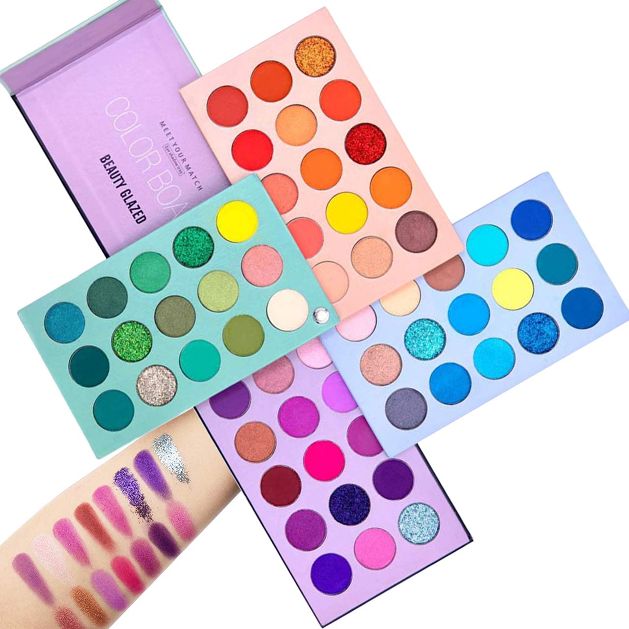 Beauty Glazed Meet You Match 60 Colors Shimmer Matte and Glitter Eye Shadow Tray Soft Creamy Texture Blendable Long Lasting Color Board Travel Size Waterproof Eyeshadow Makeup Palette