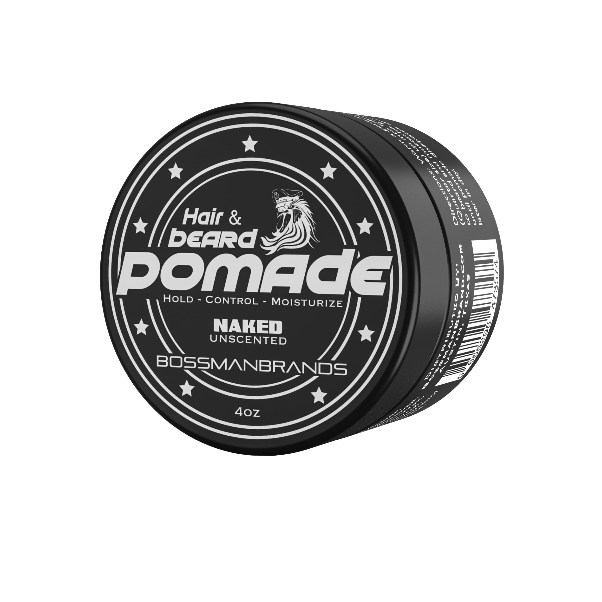 Bossman Hair & Beard Pomade for Men (Naked - Unscented) – Medium Hold & Moisturizing for Hair, Beard & Mustache Styling – Made in USA