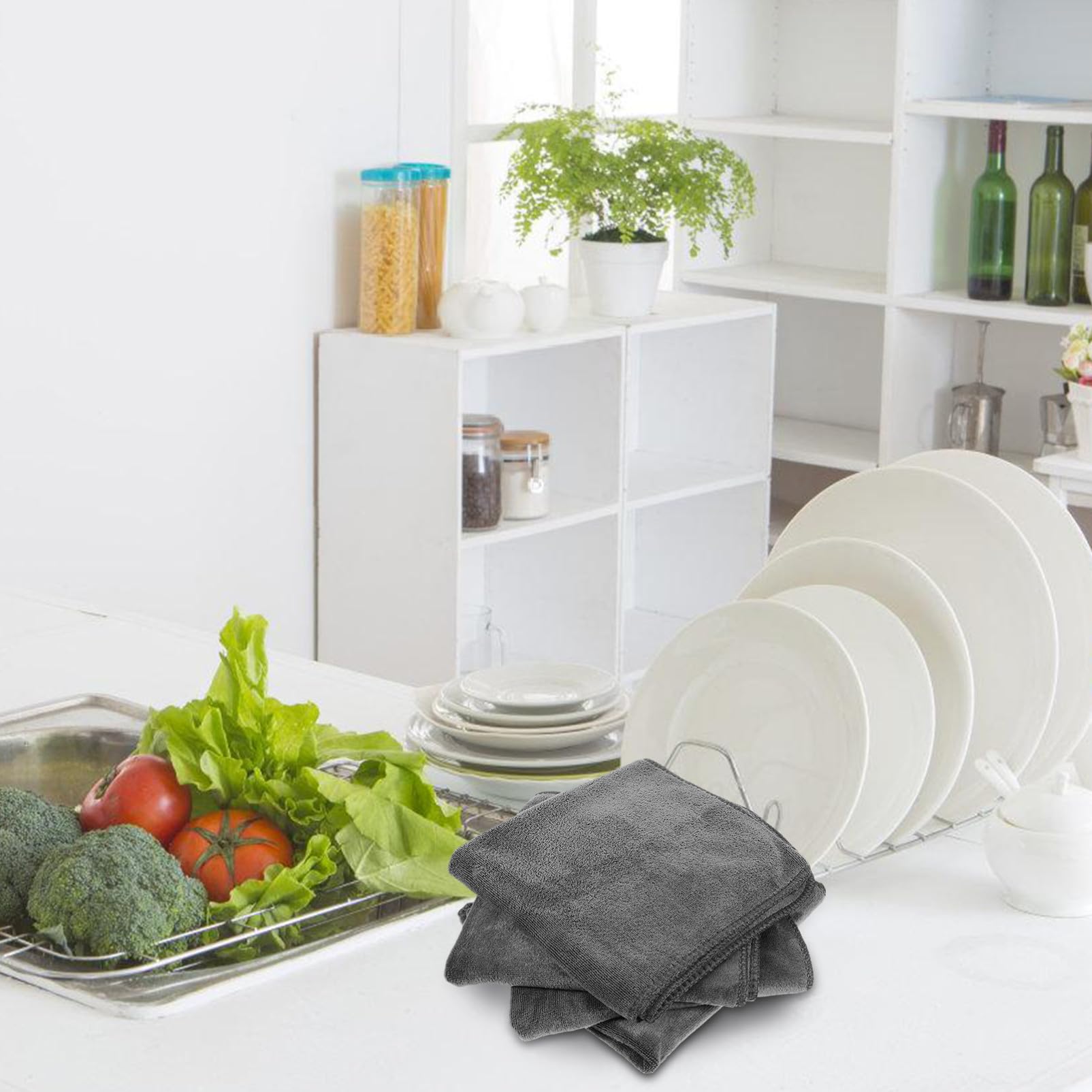 Paños de Microfibra Absorbentes para Limpieza de Autos 40x40 Cm Gris 12 Unidades Reutilizables de Secado Rápido para Hogar y Cocina