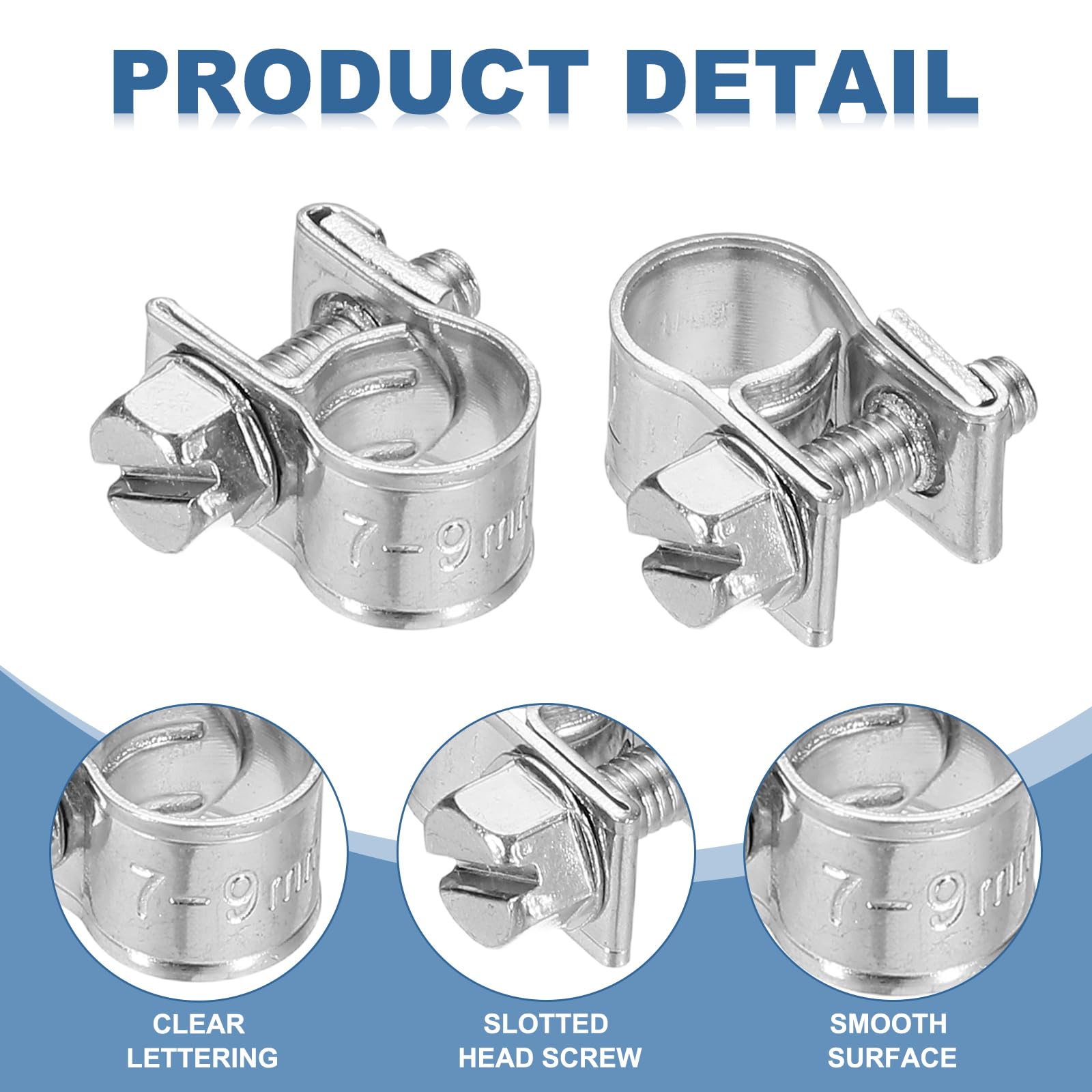 PATIKIL 10 Pcs 7-9mm Mini Fuel Injection Hose Clamps Stainless Steel Adjustable Clamp, Silver - Image 4
