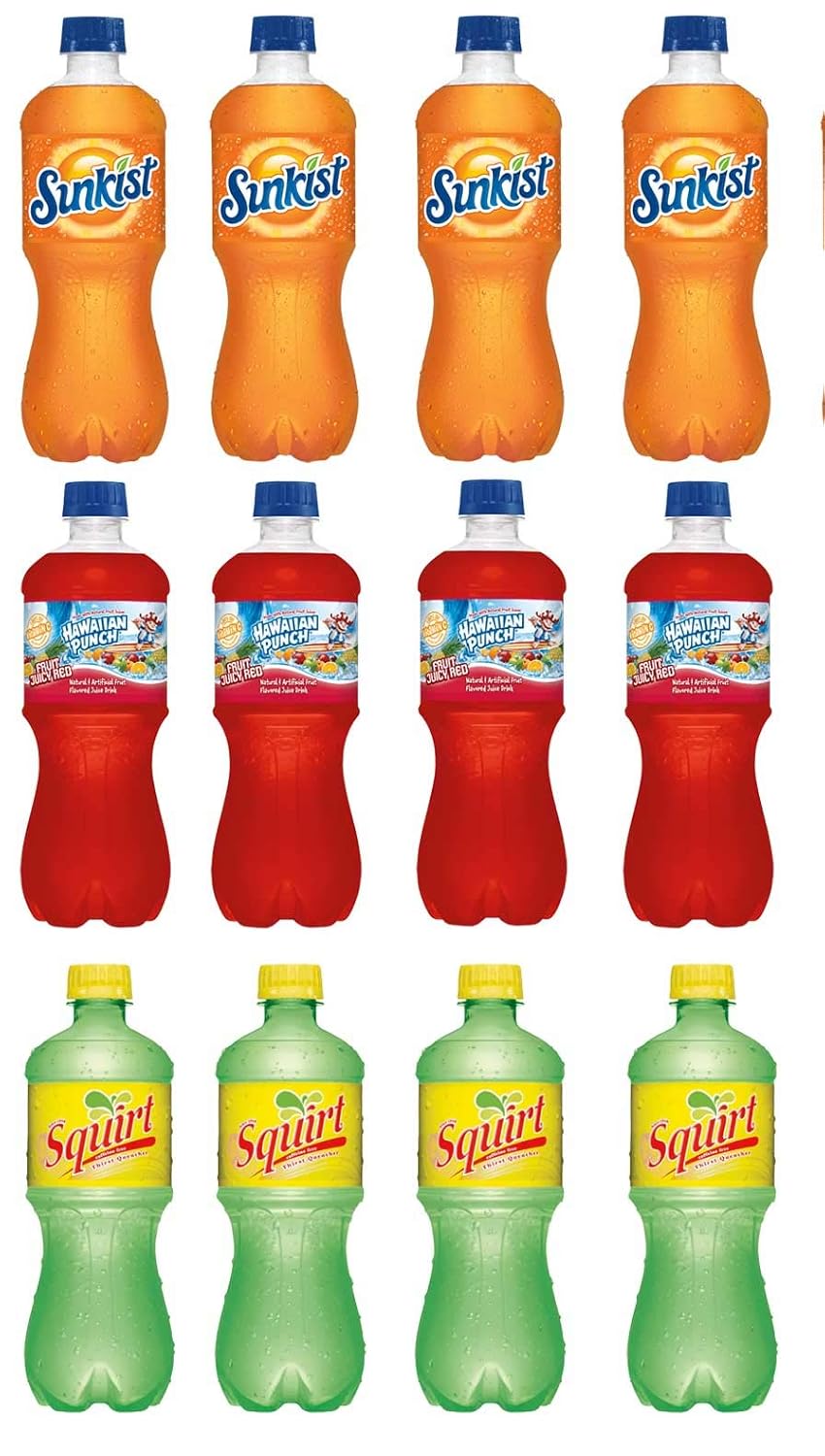 LUV BOXVariety Soft Drinks Pack , 20 oz , Pack of 12, SUNKIST ORANGE , SQUIRT