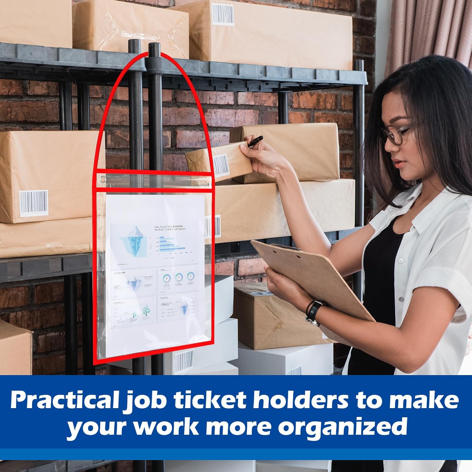 Honoson 120 Pack Job Ticket Holders Bulk for 9 x 12 Inch, Work Order Pockets with Strap Hanging Sleeve Plastic Shop Ticket Holders for Office Organization Supplies