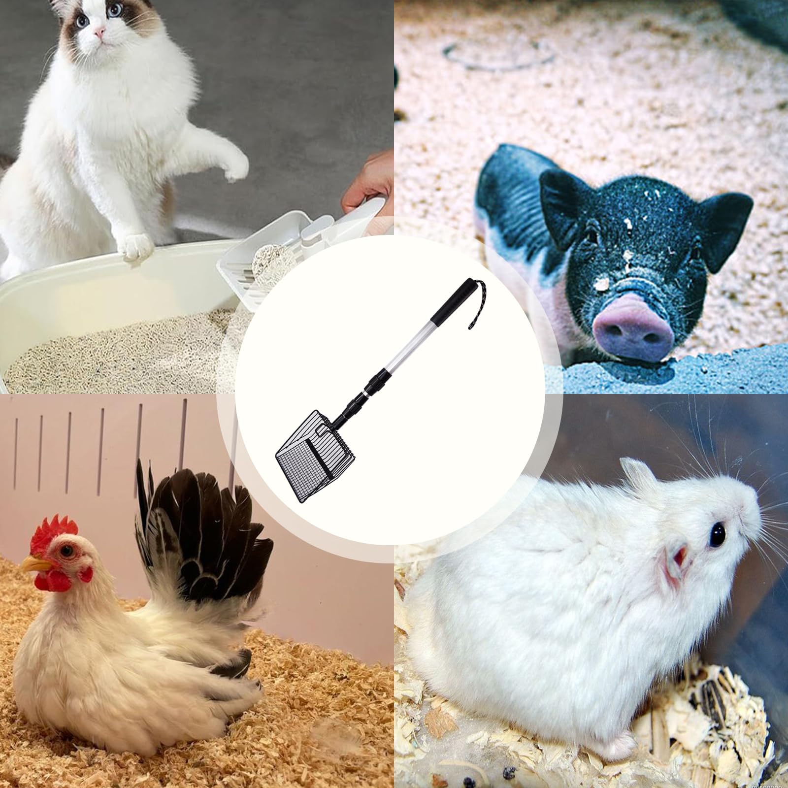 Pelle à Litière Pour Chat, Pelle à Litière Pour Chat Métal, 58cm -106cm Pelle à Litière à Long Manche Ajustable, Pelle à Crottes De Poulet, Amovible, Scoop De Nettoyage Pour Animaux De Compagnie