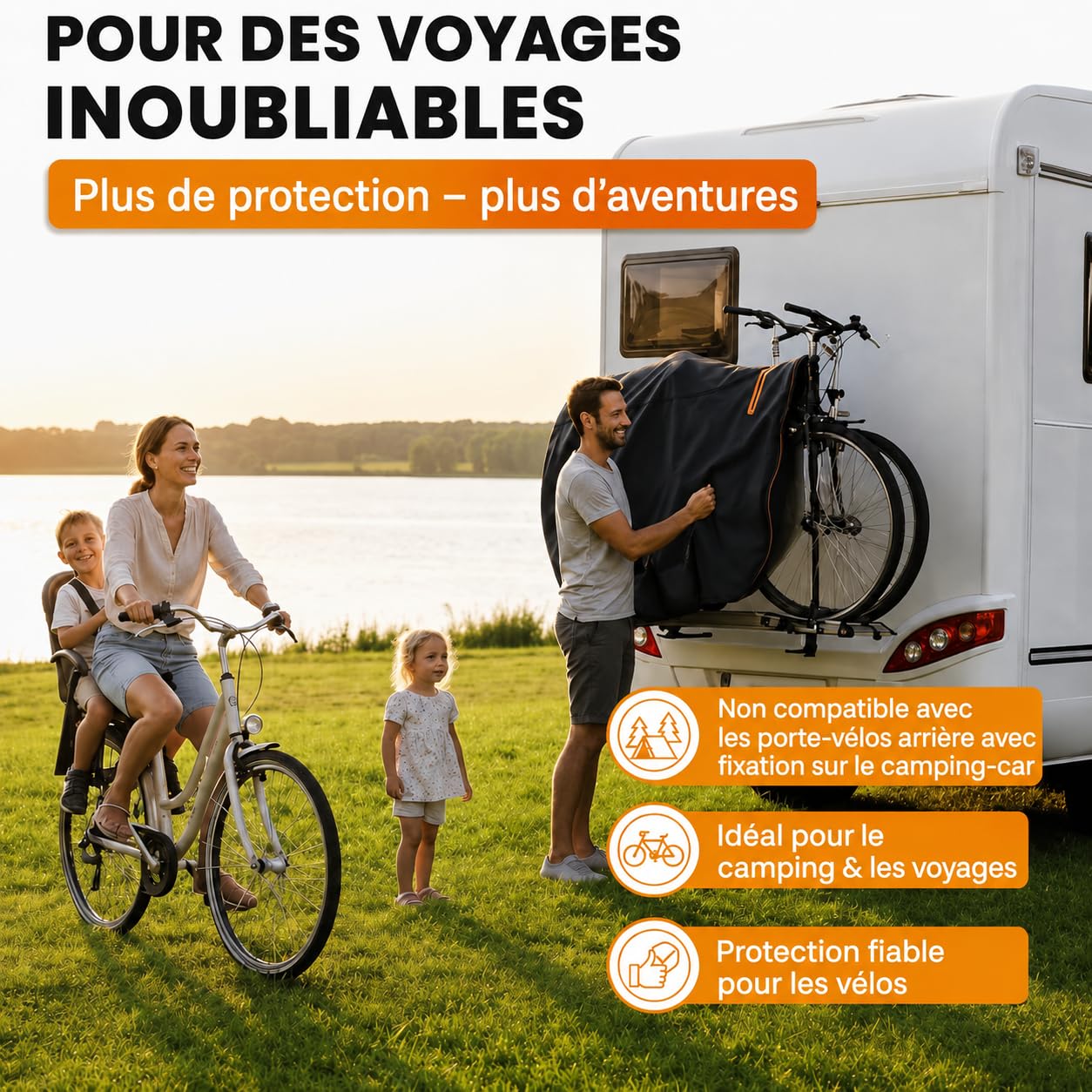 NATURIZ® Housse de protection pour porte-vélo arrière étanche et résistante - Housse de vélo avec corde de tension de 6 m - Housse de vélo pour 2 vélos - Ensemble de protection de transport pour
